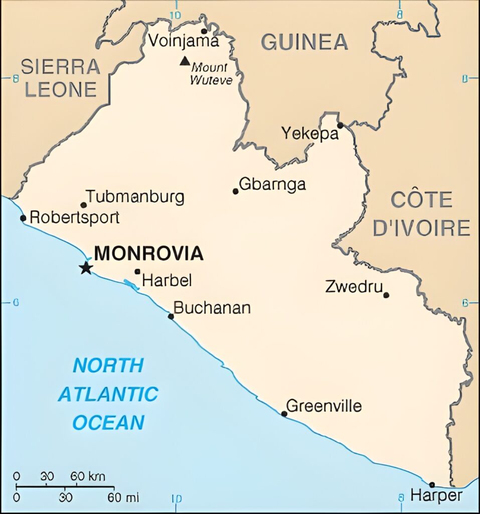 Carte des principales villes du Liberia