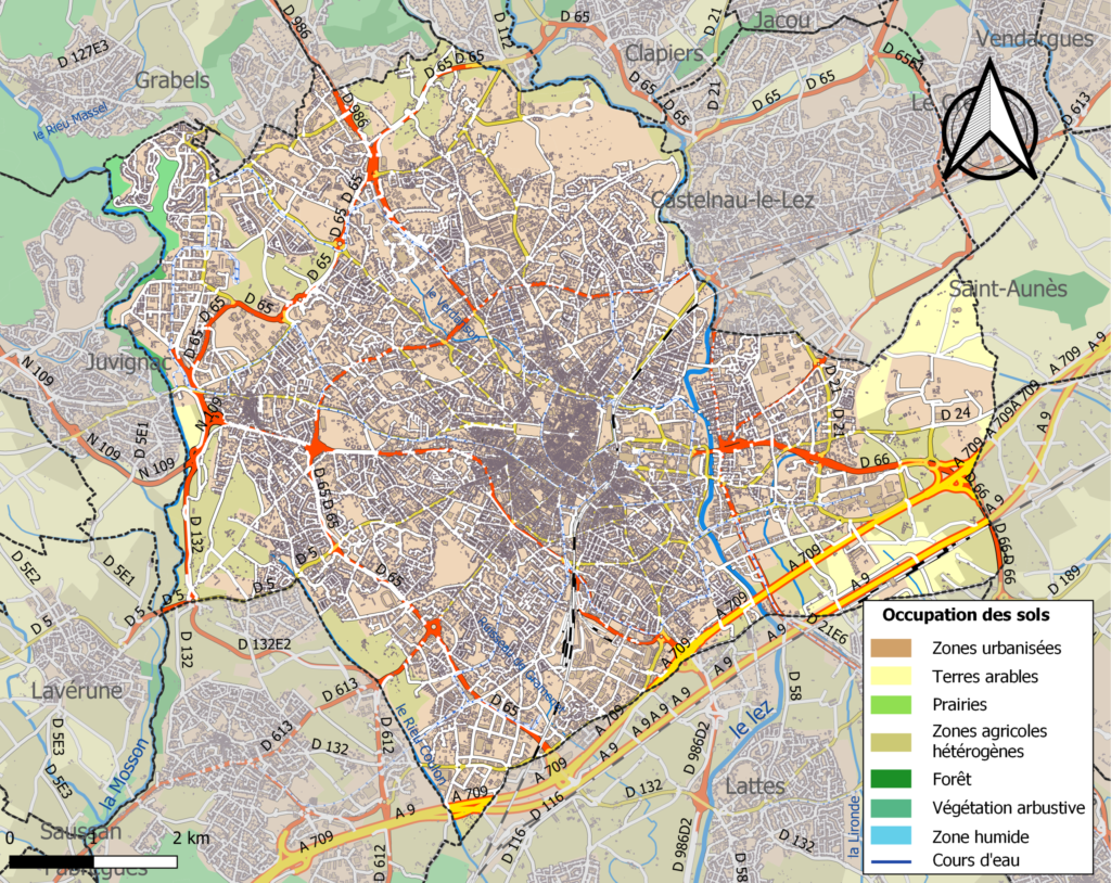 Carte de l'occupation des sols de Montpellier.