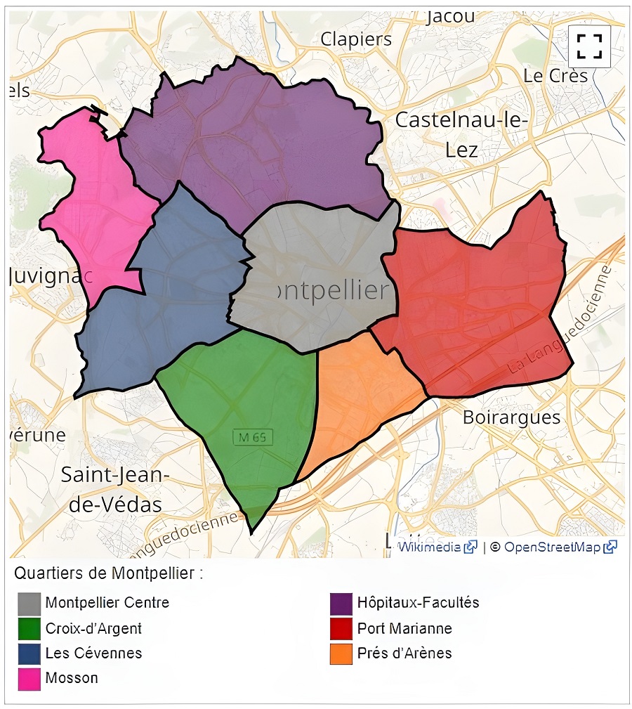 Plan des quartiers de Montpellier.