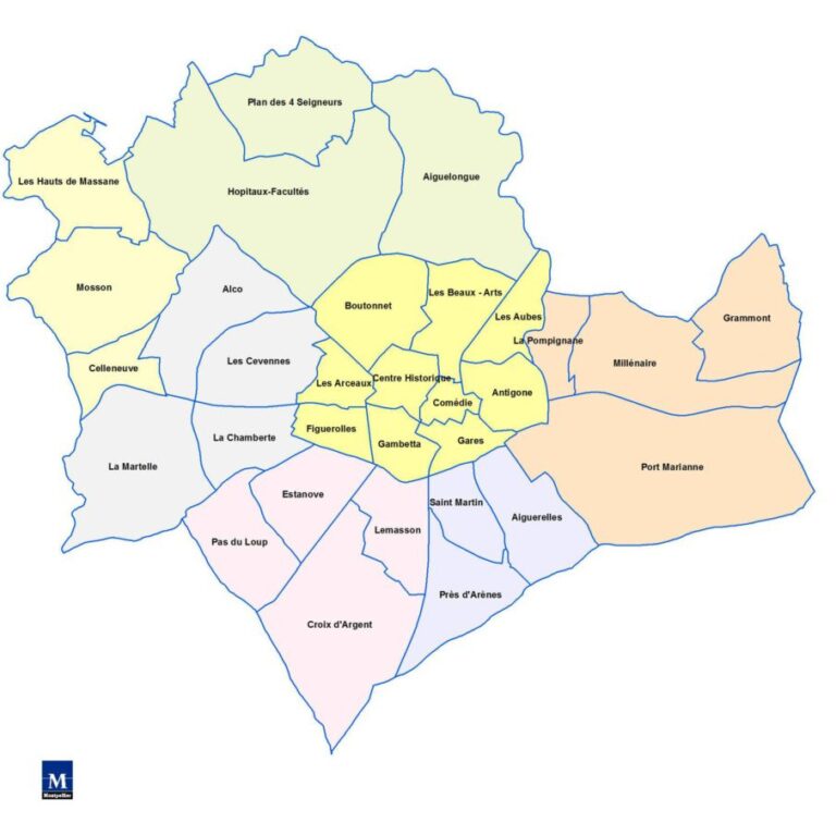 Plan des quartiers de Montpellier