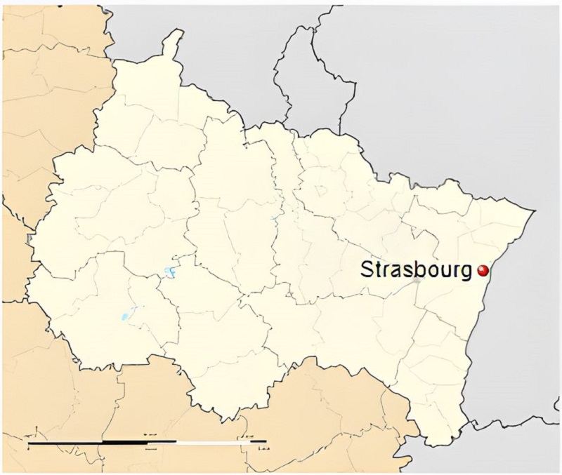 Plan de localisation de Strasbourg dans le Grand Est.
