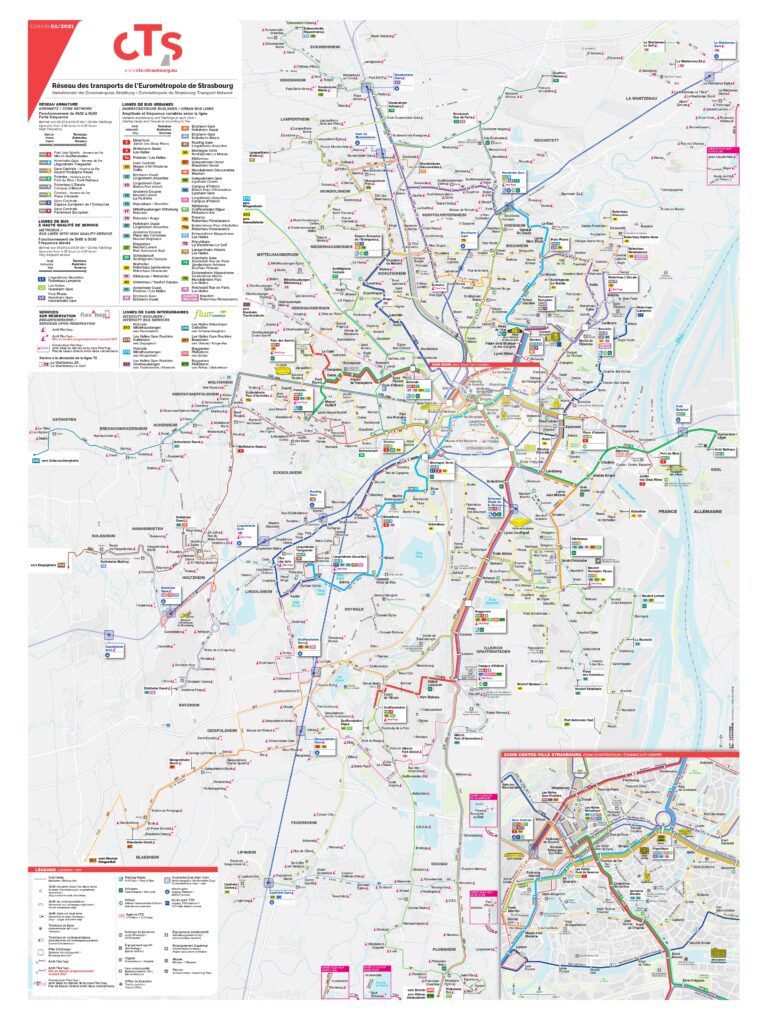 Plan des transports en commun de Strasbourg.