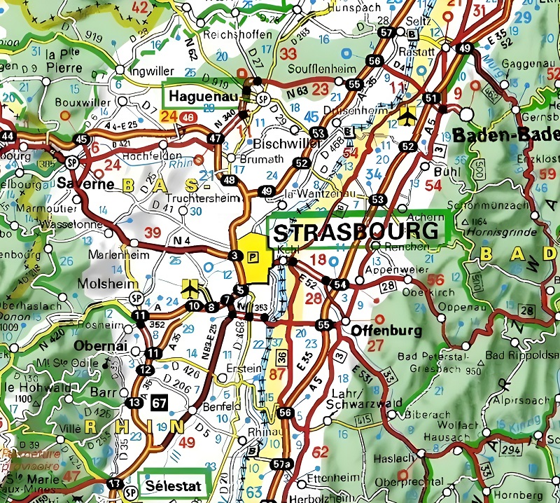 Carte routière de Strasbourg.
