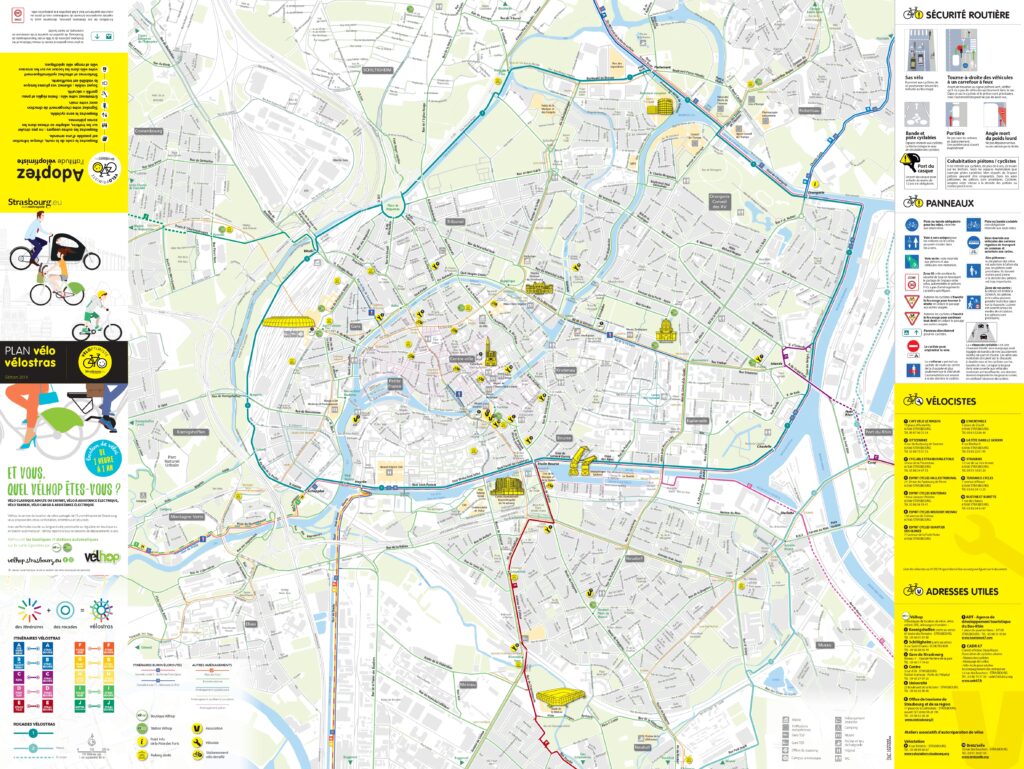 Carte du réseau cyclable de Strasbourg.