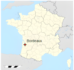 Plan de localisation de Bordeaux en France.