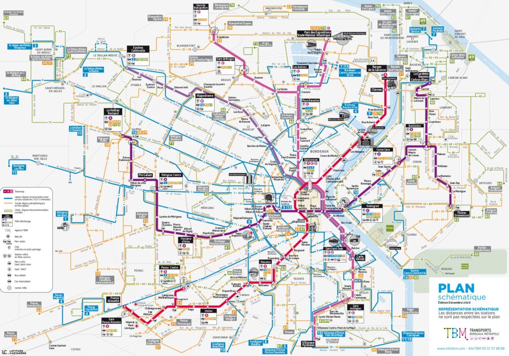 Plan des transports en commun de Bordeaux.