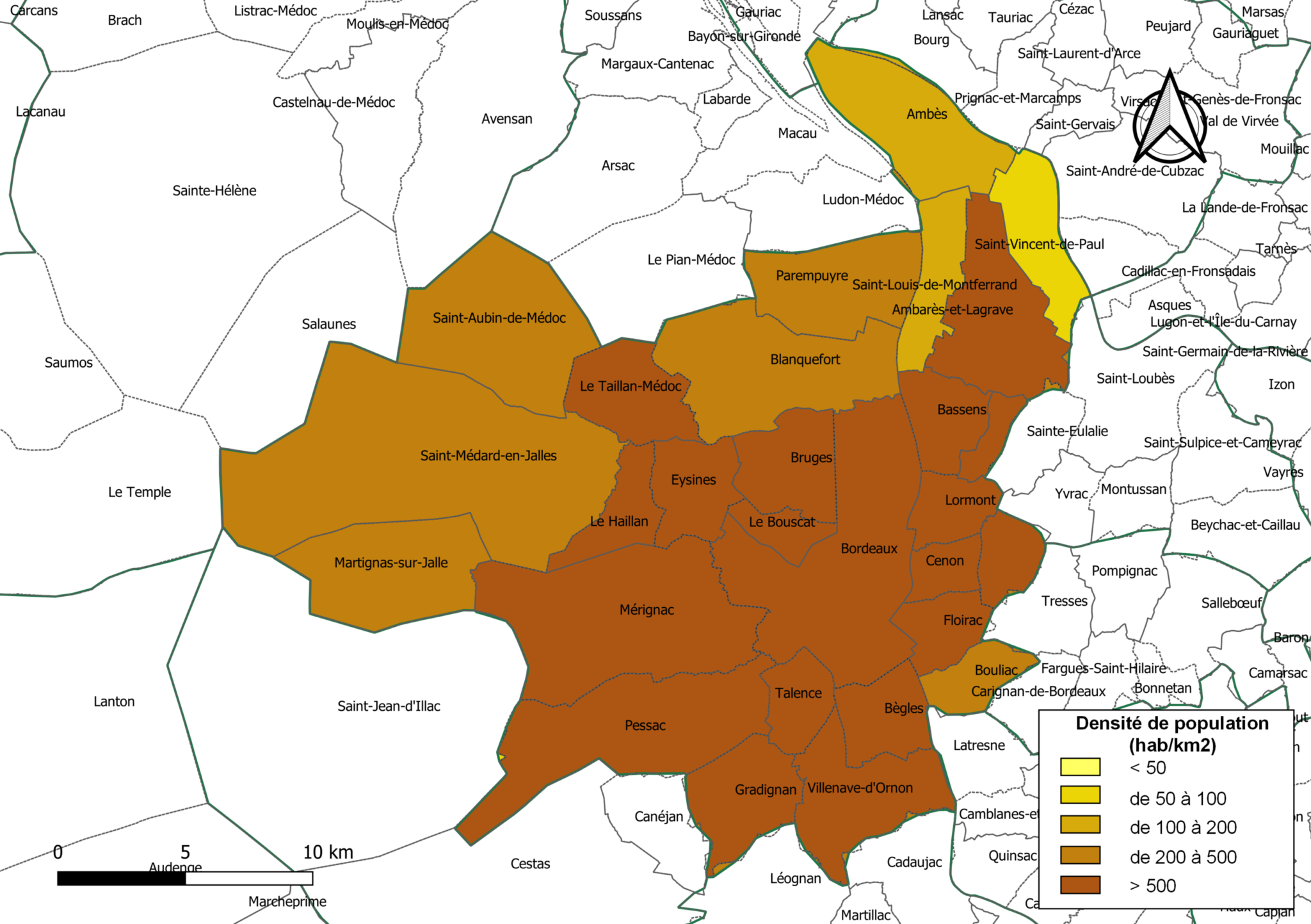 Carte Des Densites De Population Des Communes De Bordeaux Metropole En 2016 2048x1443 