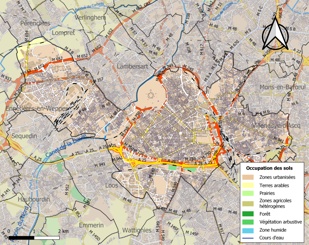 Carte de l'occupation des sols de Lille.
