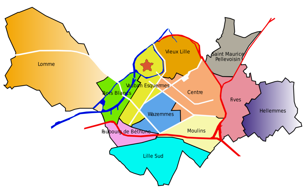 Carte des quartiers de Lille.