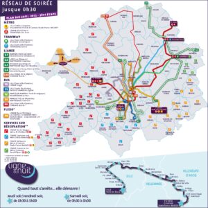 Plan du réseau des bus du soir de Lille.