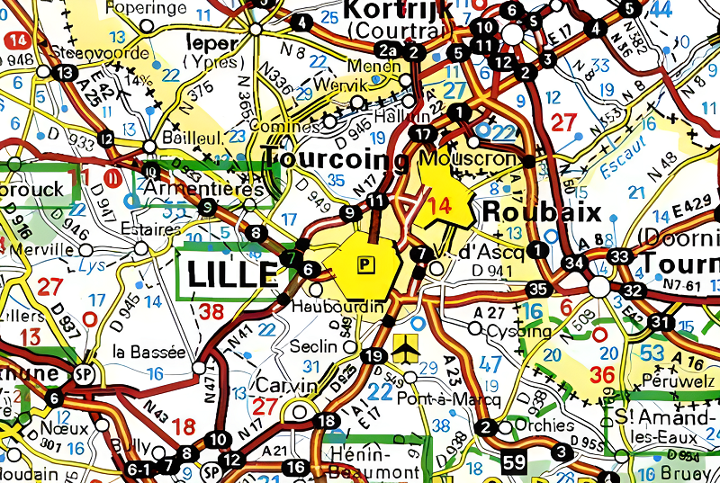 Carte routière de Lille.