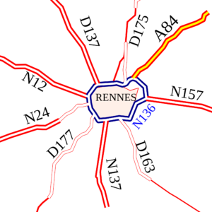 Plan de la rocade de Rennes.