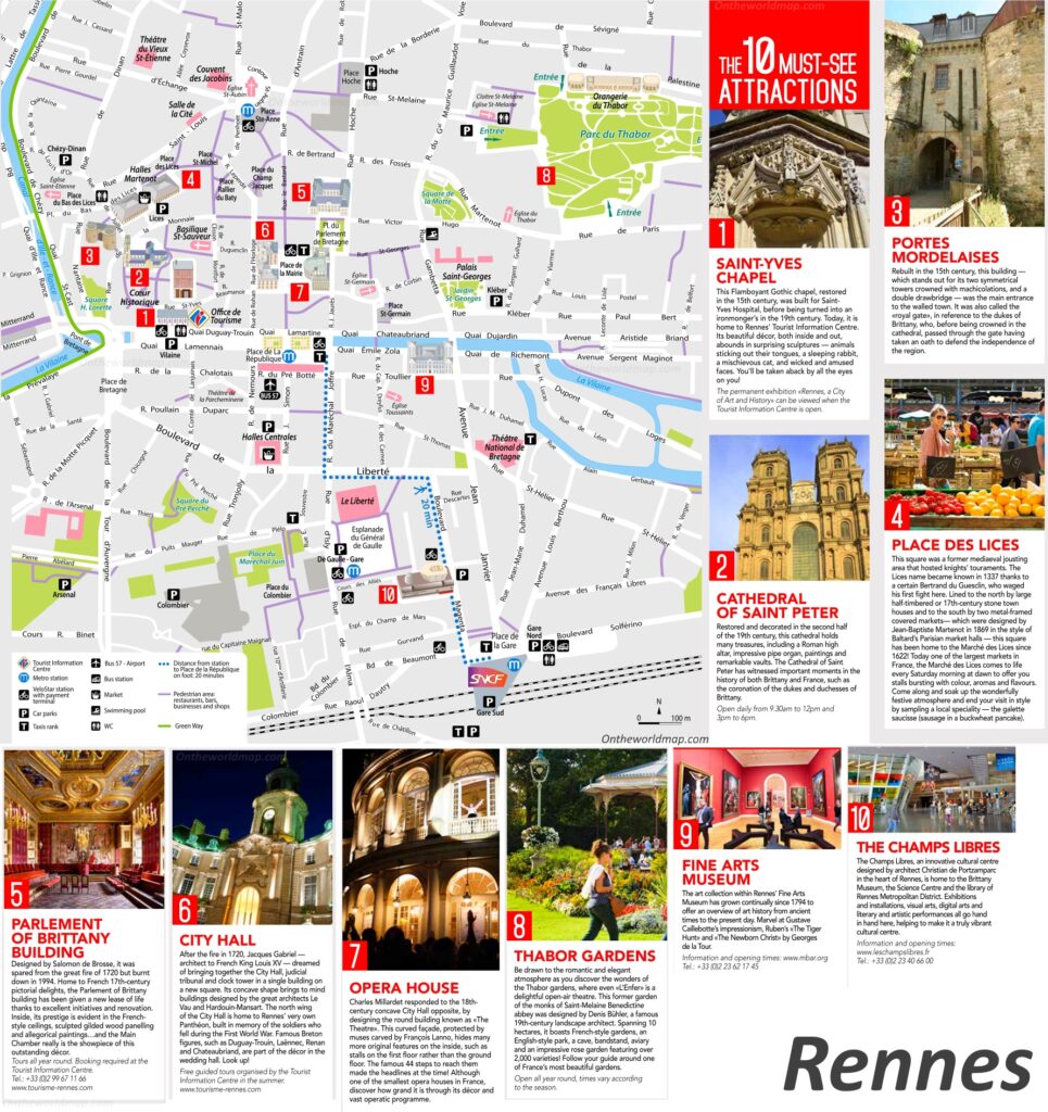 Carte touristique de Rennes.