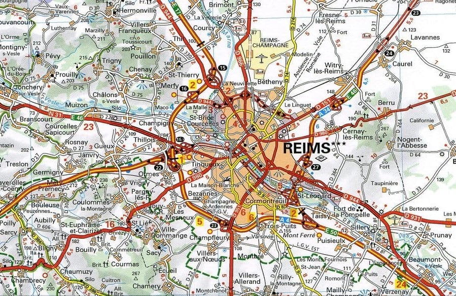 Carte routière de Reims.