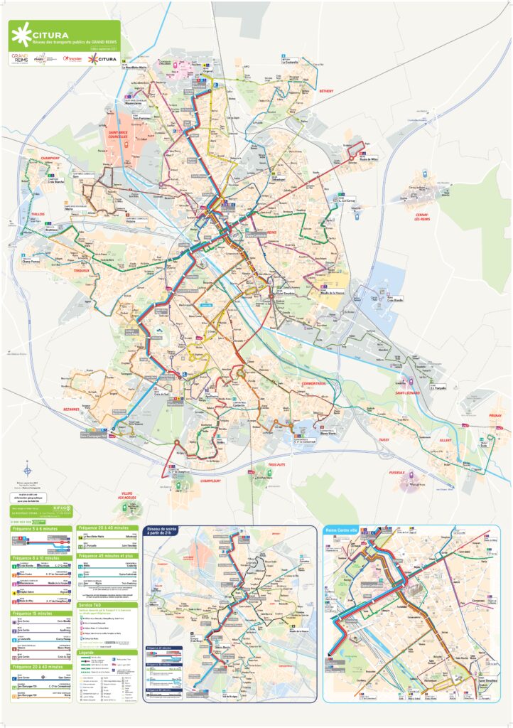 Plan des transports en commun à Reims.
