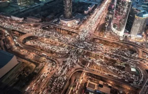 Vue aérienne d'un embouteillage bondé de Pékin.
