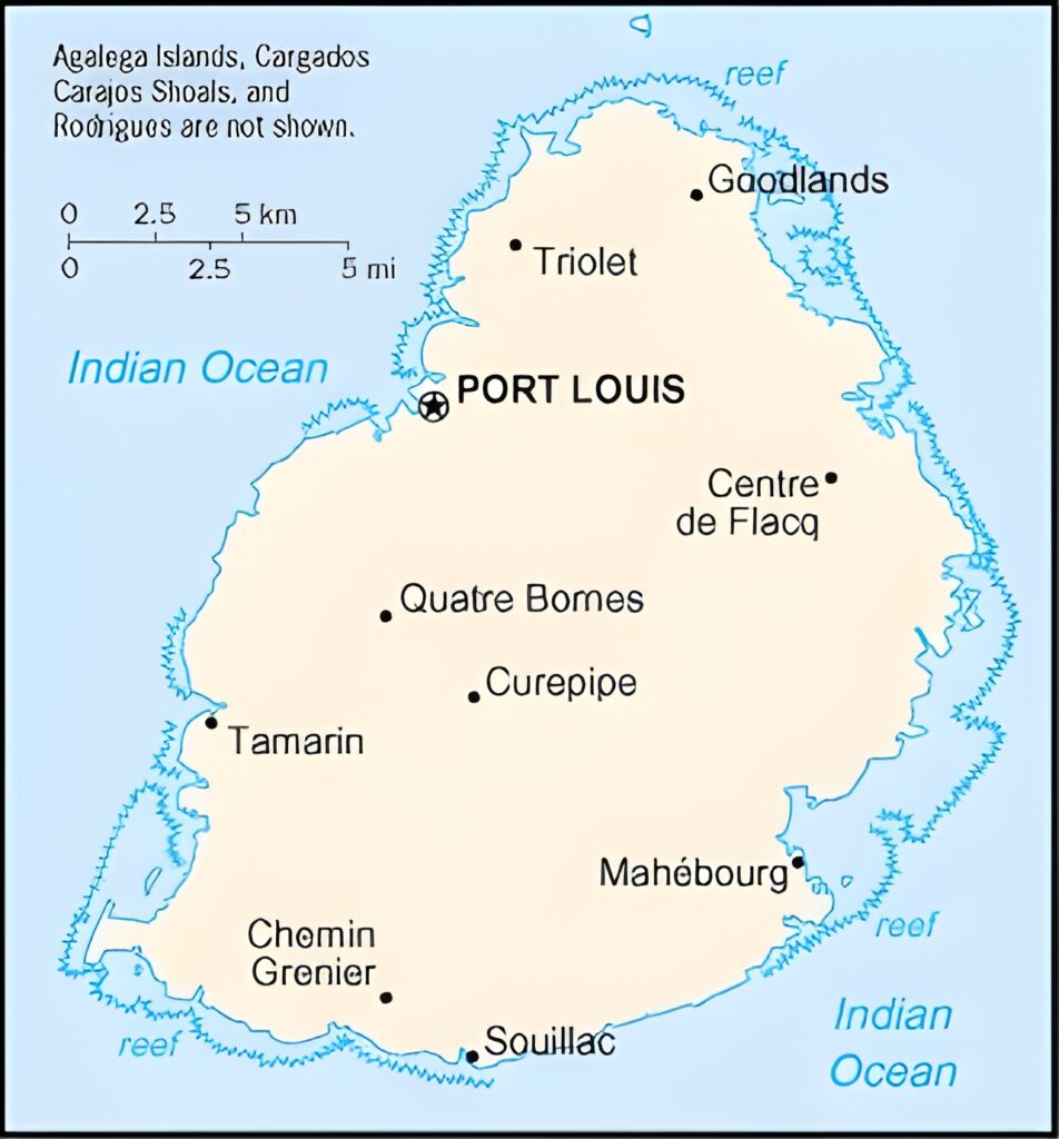 Carte des principales villes de Maurice