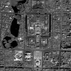 Image satellite de la Cité interdite et de la place Tian'anmen.