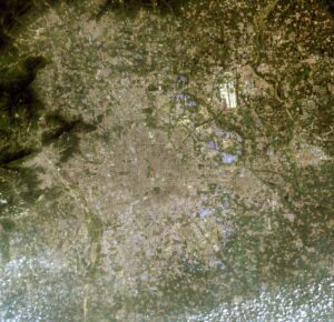 Image satellite de Pékin, couleurs proches de la nature, LandSat-5, 2010-08-08.