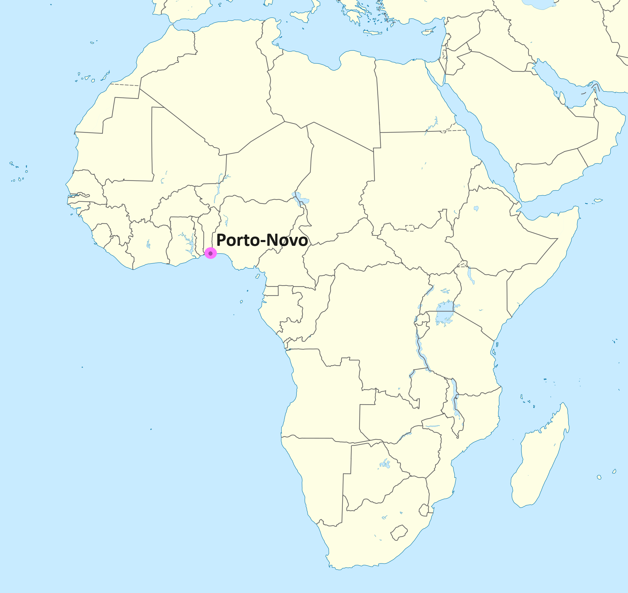 Carte de localisation de la ville de Porto-Novo.