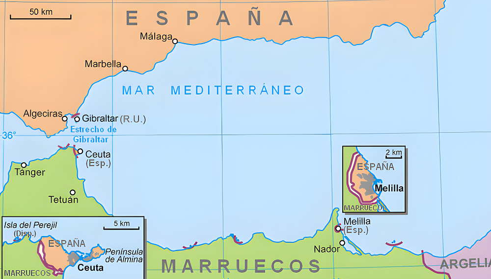 Carte de localisation de Ceuta et Melilla.