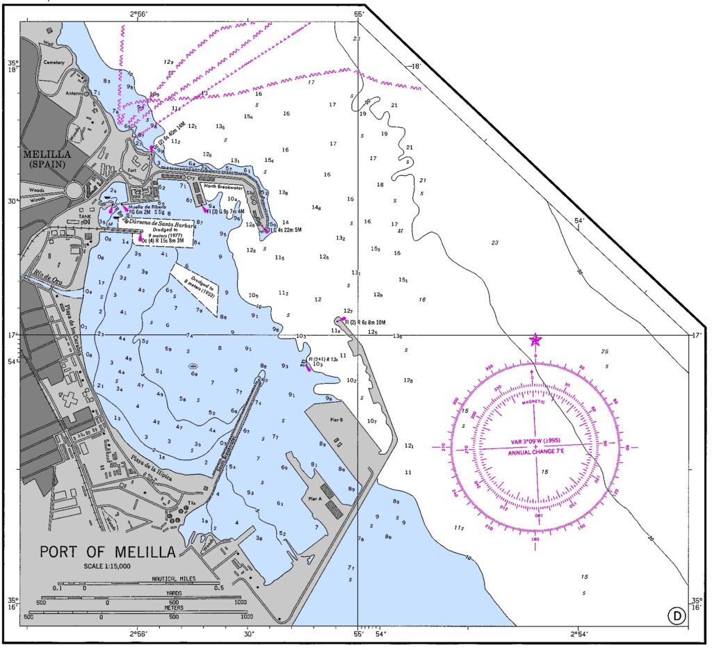 Carte nautique du Port de Melilla.