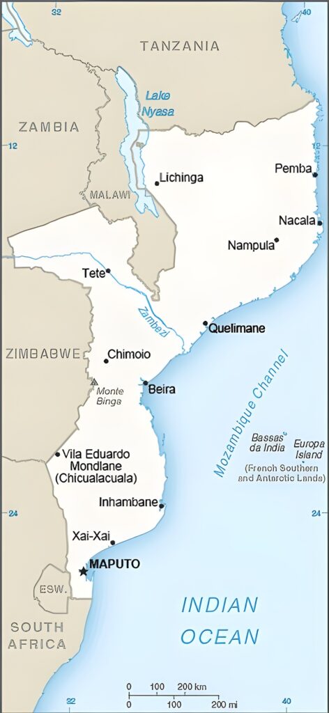 Carte des principales villes du Mozambique
