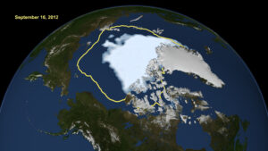 Changement drastique du minimum de glace de mer arctique pour un mois de septembre.