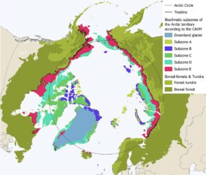 Carte des sous-zones bioclimatiques de l’Arctique