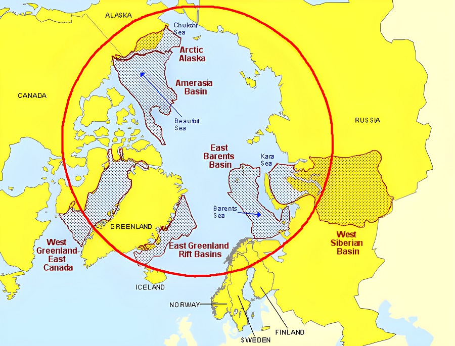 Carte des ressources naturelles de l'Arctique.