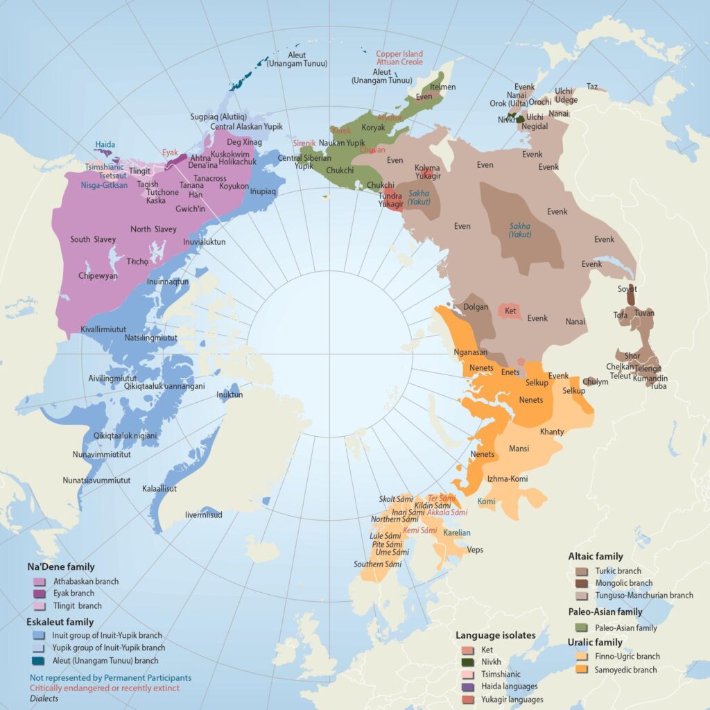 Carte des langues autochtones de l'Arctique.