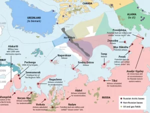 Carte des bases militaires dans l’Arctique