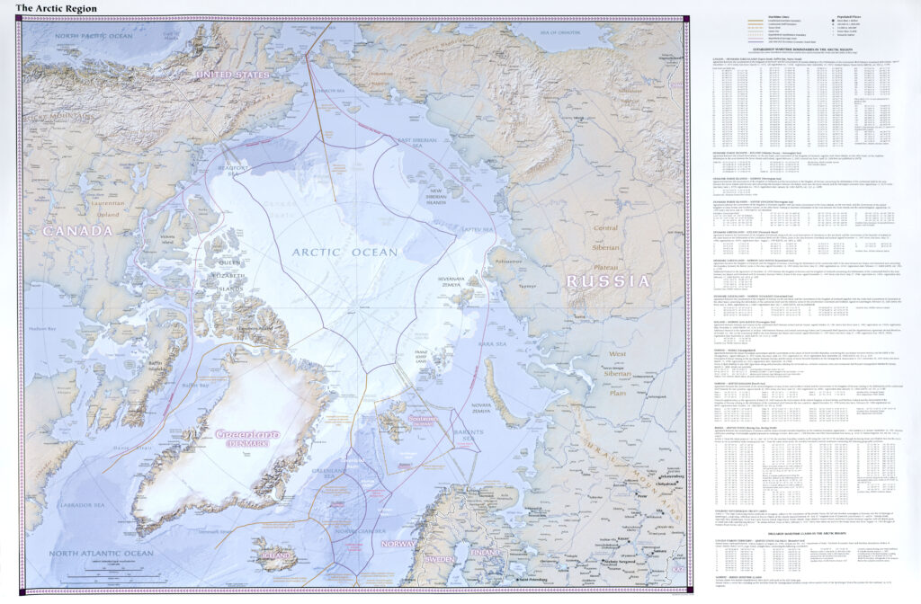 Carte physique de l'Arctique.