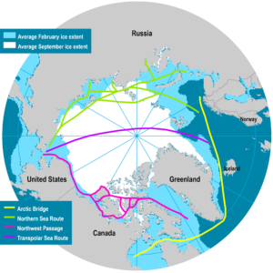 Carte des routes maritimes de l’Arctique