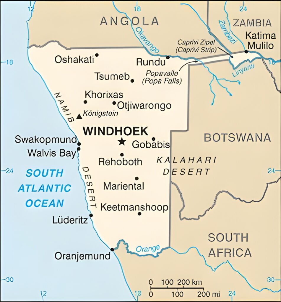 Carte des principales villes de Namibie