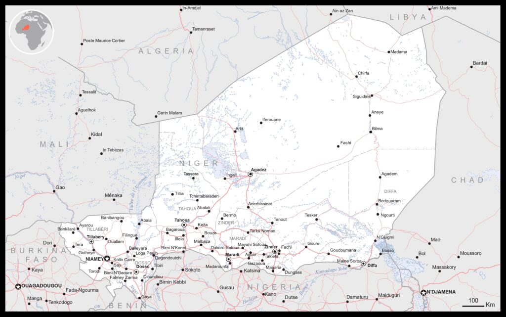 Carte des principales villes du Niger.