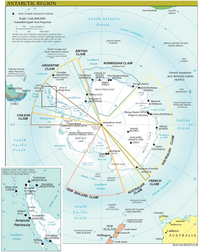 Carte des revendications territoriales en Antarctique