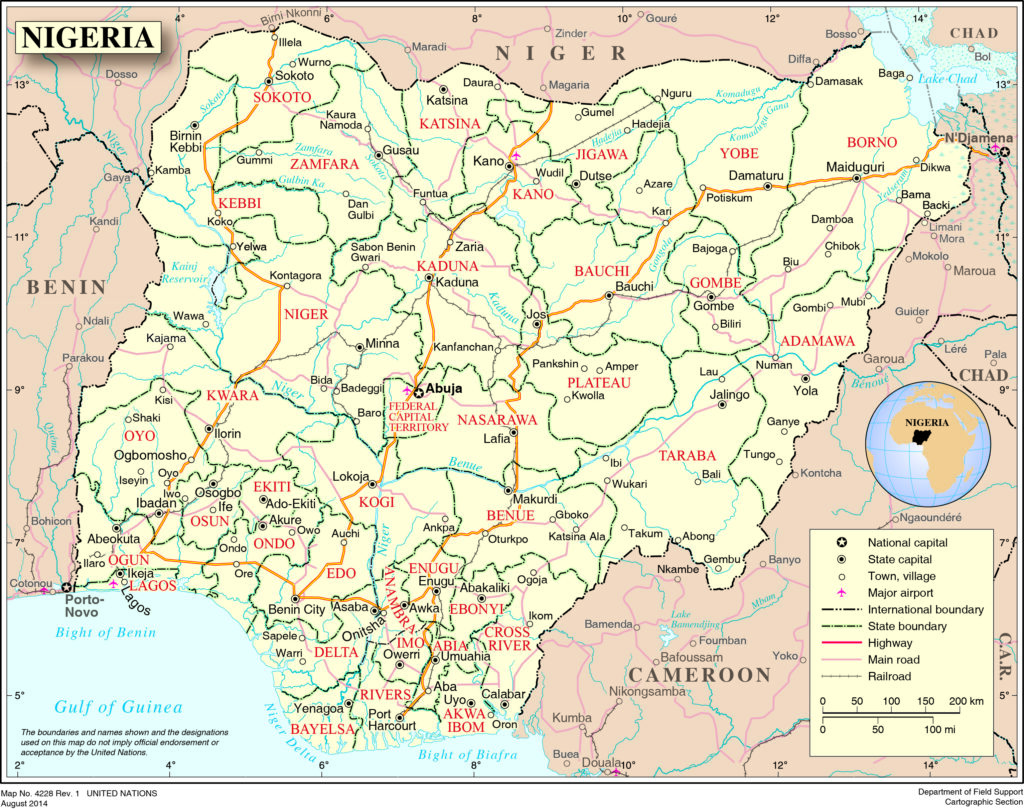 Carte des principales villes du Nigeria.
