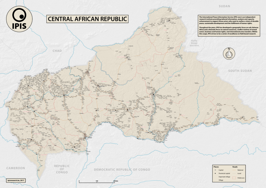 Carte des villes de la République centrafricaine.