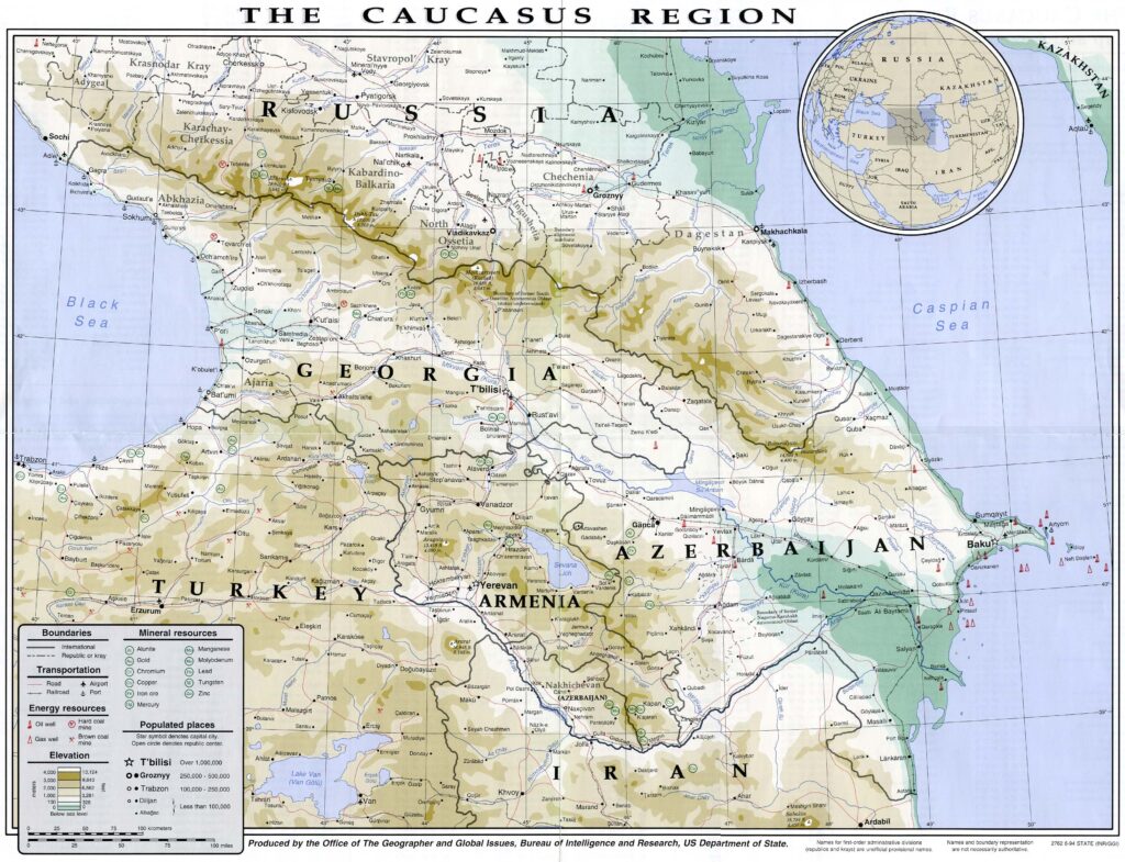 Carte physique du Caucase.