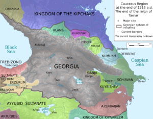 Carte de la région du Caucase vers 1213 EC.