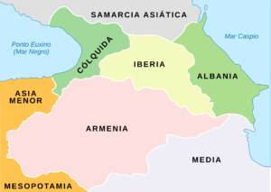 Carte des anciens pays du Caucase - Arménie, Colchide, Ibérie et Albanie.