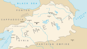 Le Royaume d'Arménie dans sa plus grande étendue sous Tigrane II vers 80 AEC.