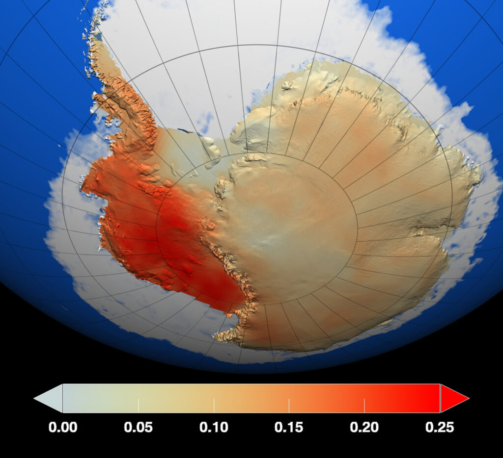 Carte du réchauffement climatique de l'Antarctique