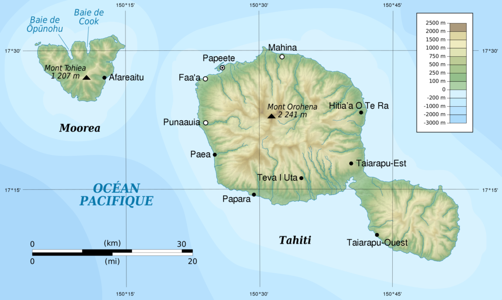 Carte physique de Tahiti.
