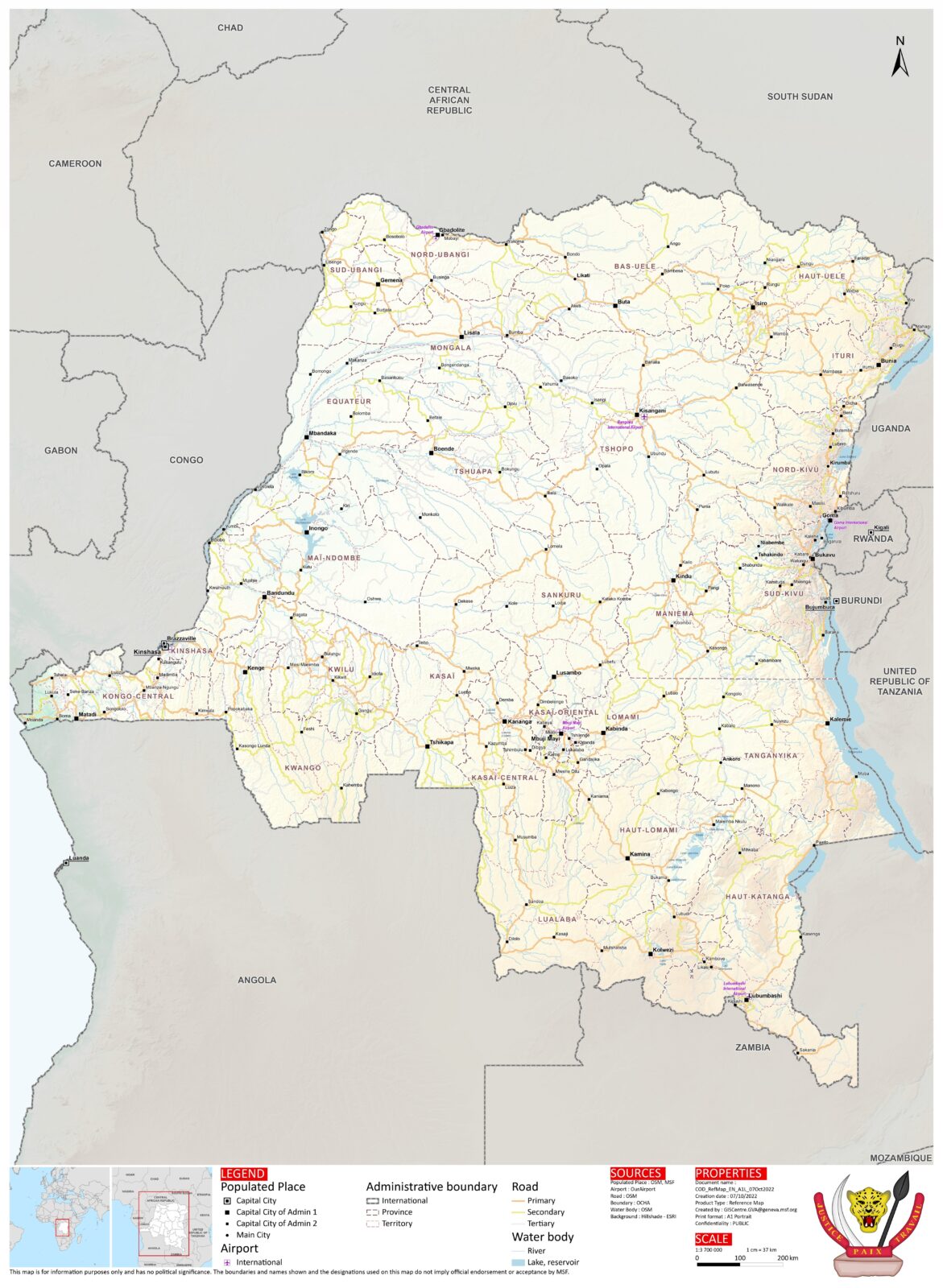 Carte de la République démocratique du Congo