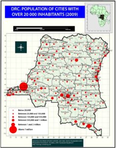 Villes de plus de 20 000 habitants en république démocratique du Congo en 2009.