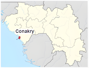 Carte de localisation de Conakry en Guinée.