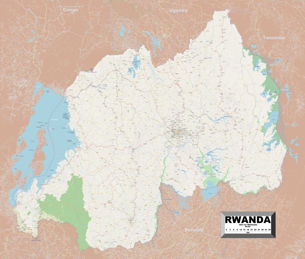 Carte des principales villes du Rwanda.