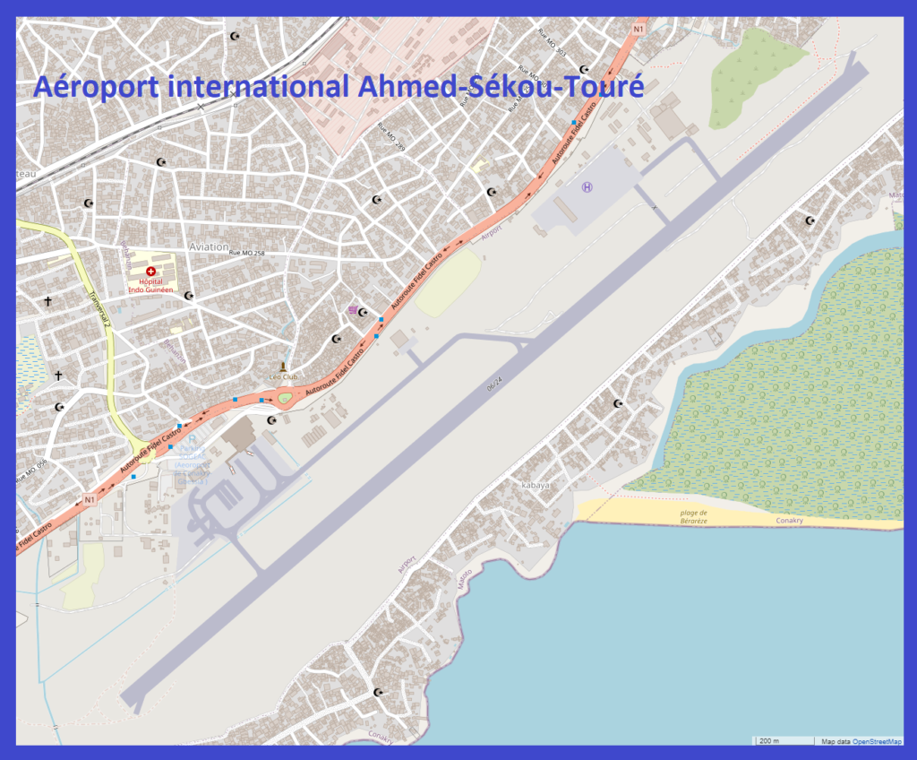 Plan de l'aéroport international Ahmed-Sékou-Touré.
